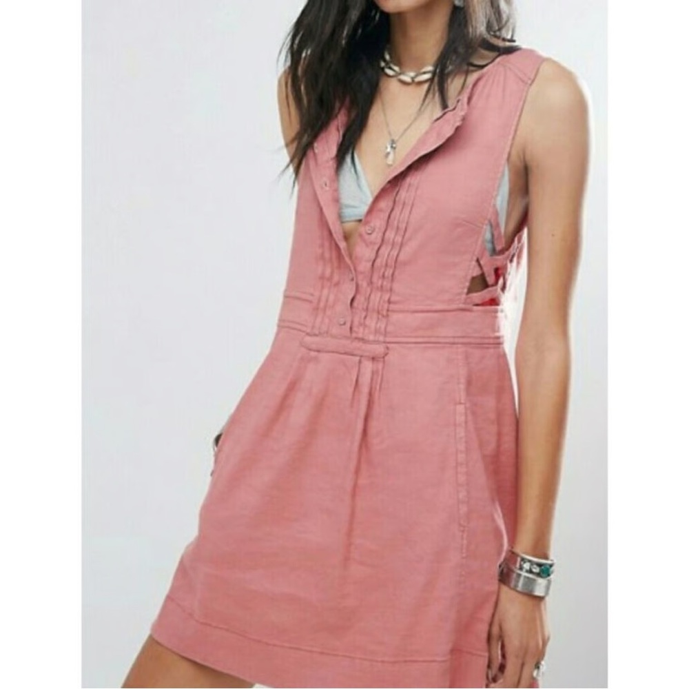 Free People Moonshine Linen Dress Dusty Rose Pink M